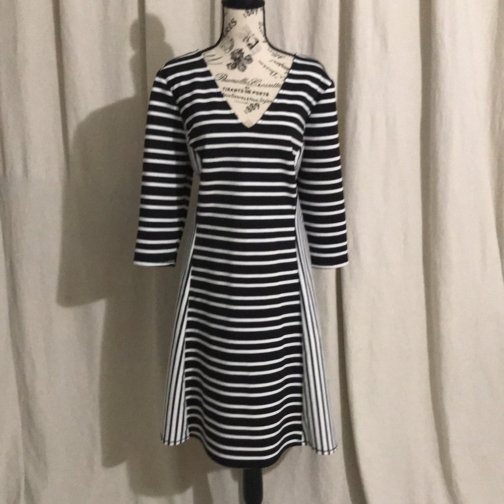 Black and white fit and flare dress